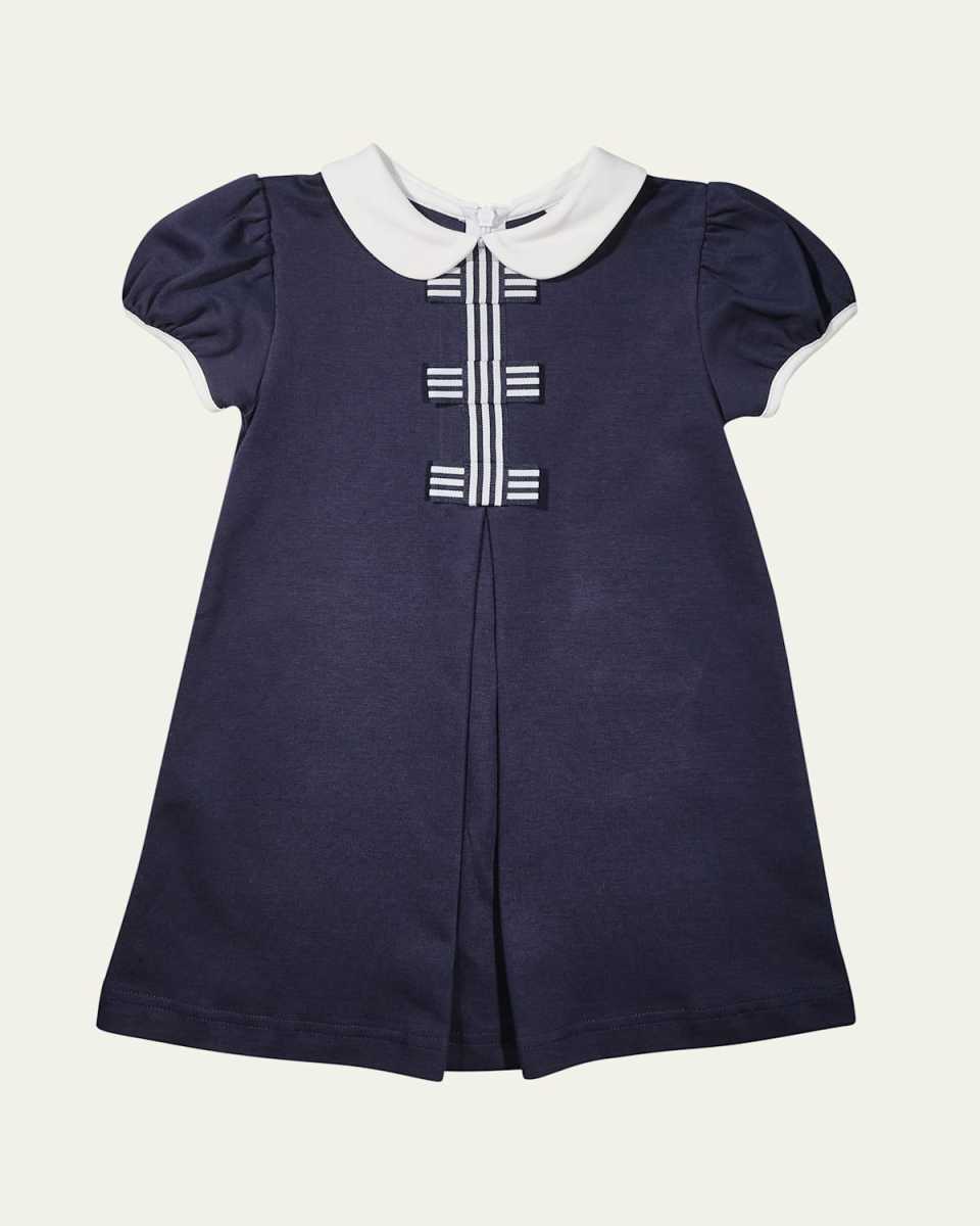 Girl's Knit Dress with Stripe Ribbon Bows, Size 2-6